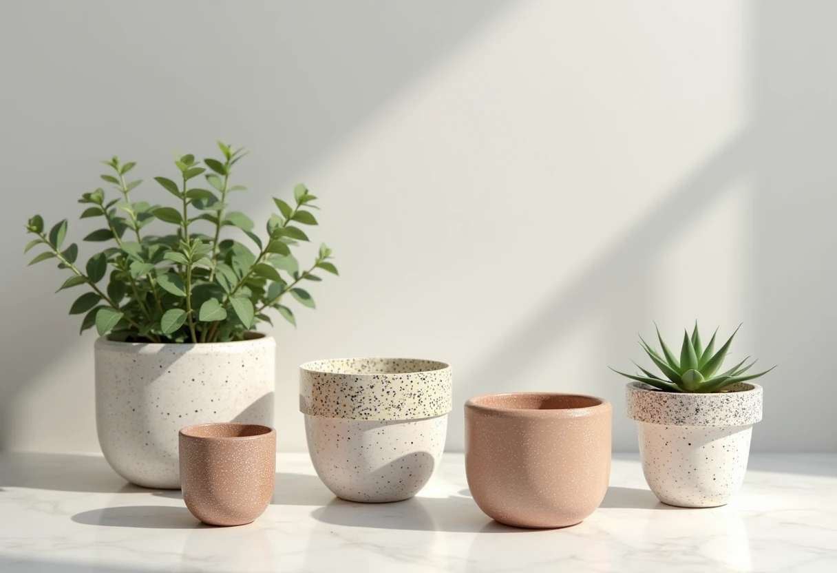 Donice ceramiczne z efektem terrazzo i innymi zdob