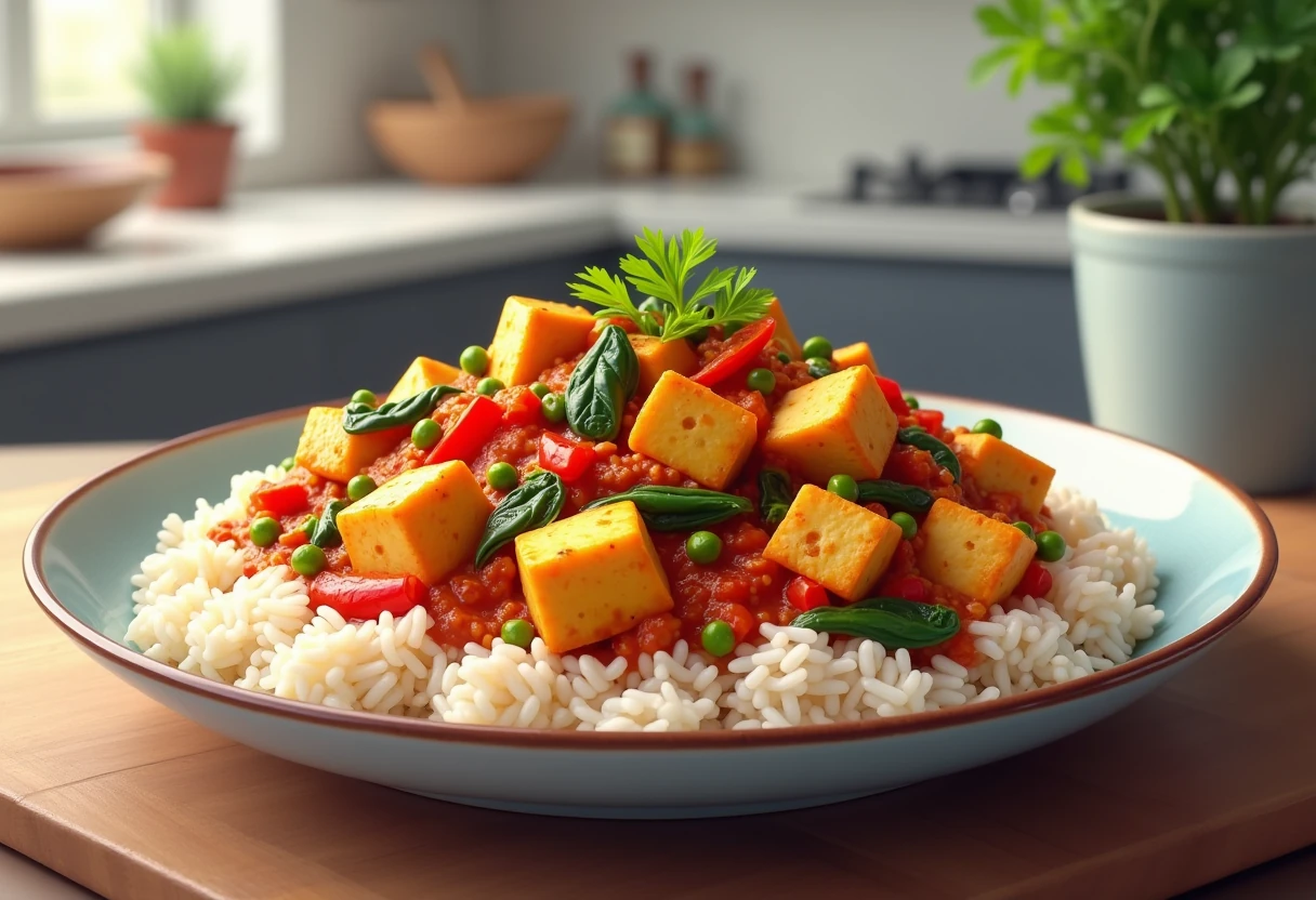 Tofu tikka masala z warzywami i ryżem – azjatyckie